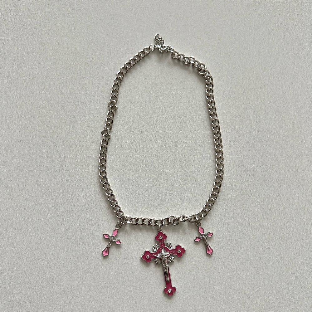 Fashion Nova Pink and Silver Necklace Set